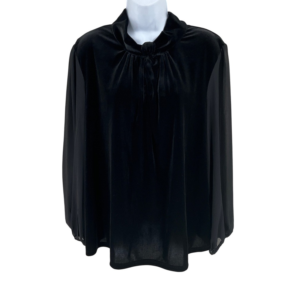 Vince Camuto Blouse Womens XL Black Velvet Chiffon Whimsigoth Dark Academia Glam